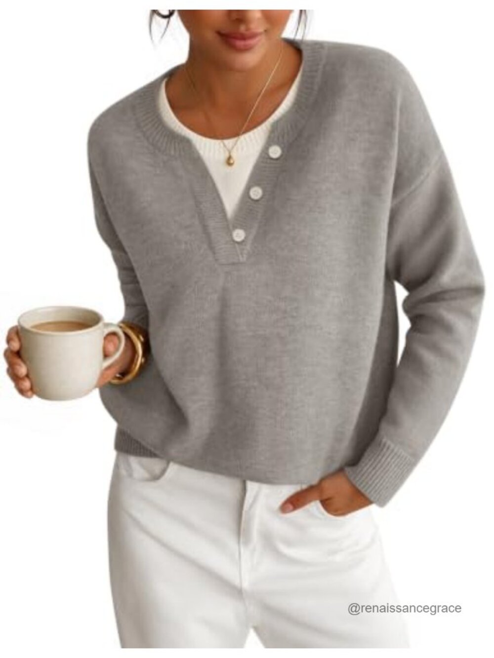 ZESICA Women's Henley Neck Oversized Sweater Pullover Knit Top